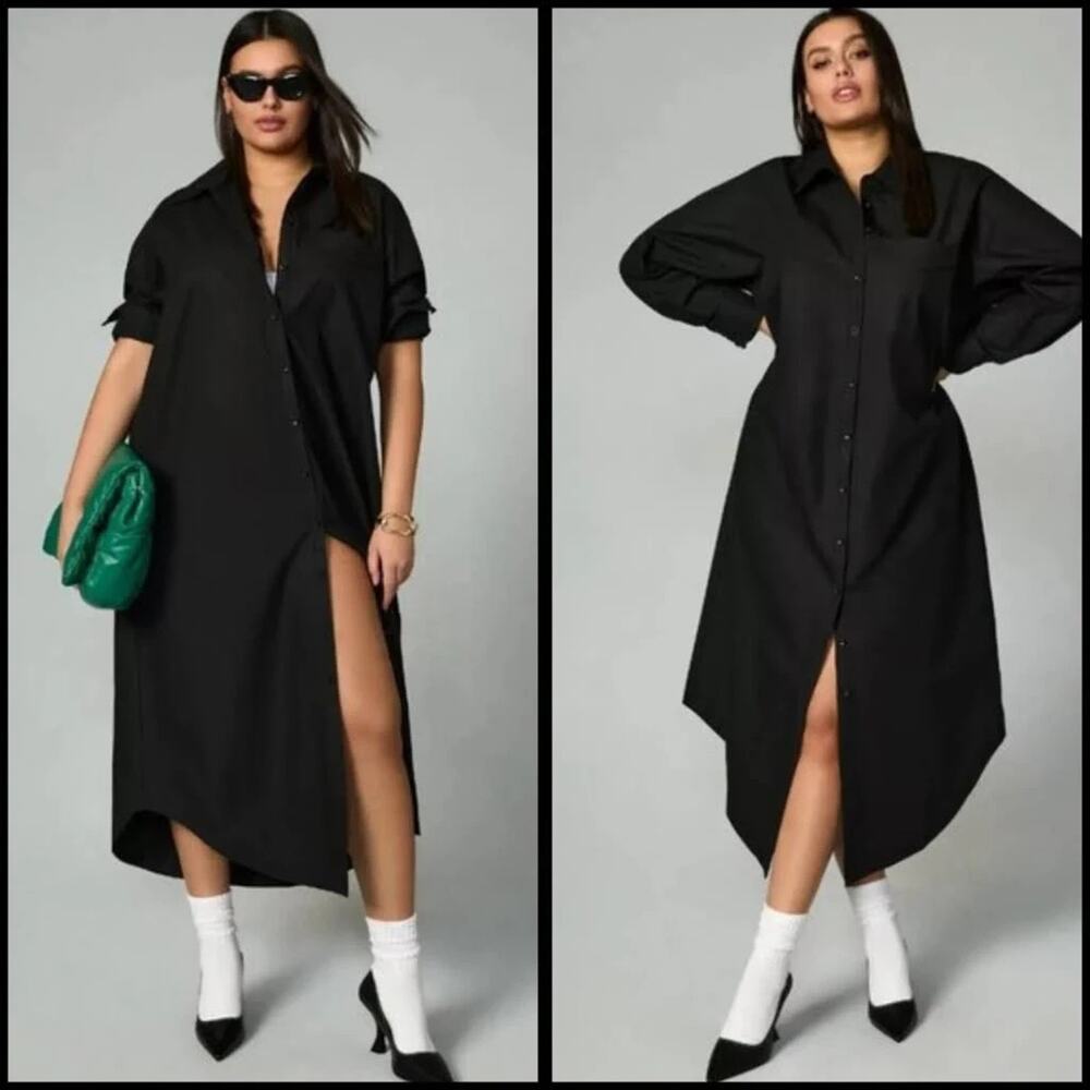 Anthropologie Maeve Soren Cotton Maxi Shirt Dress Black XS